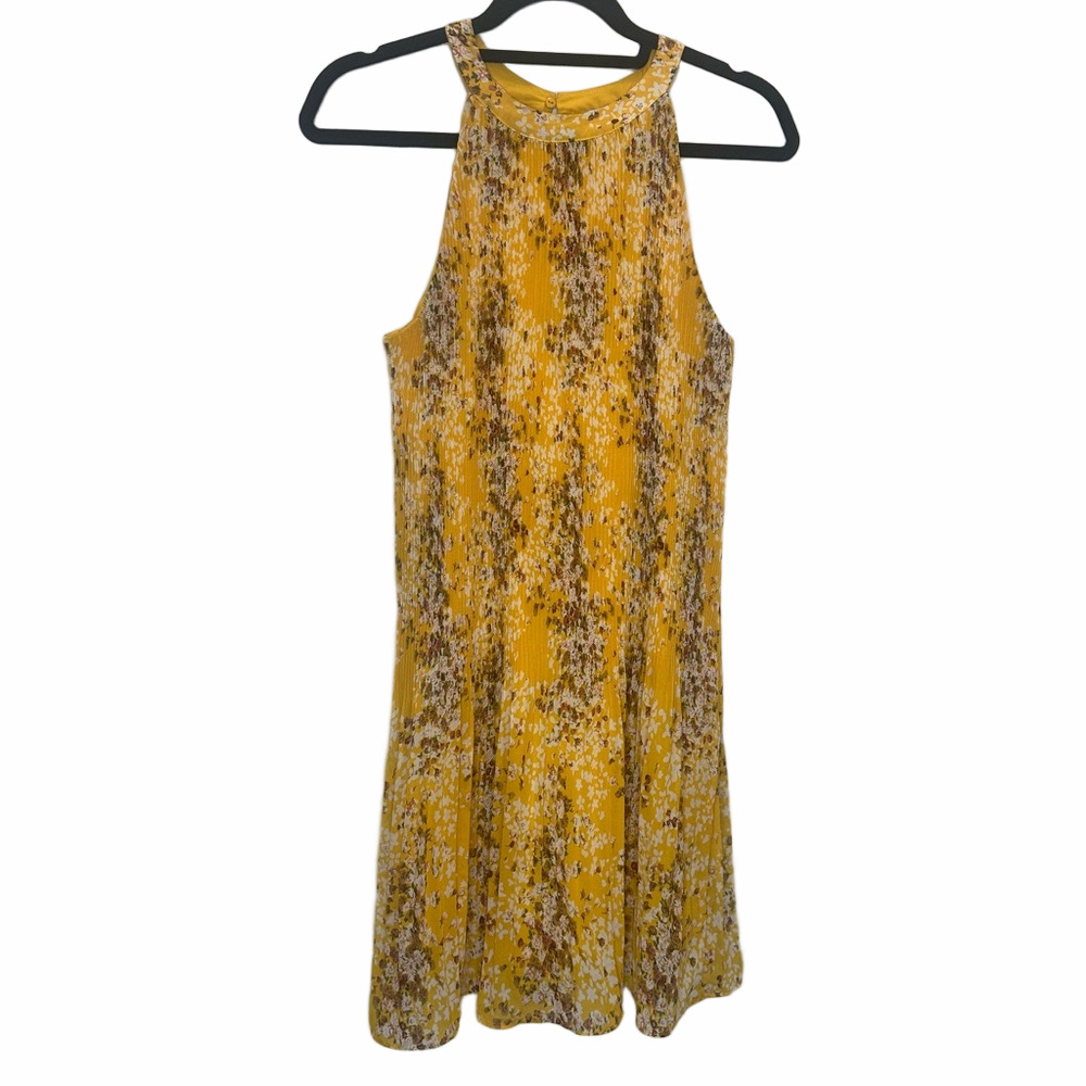 Maison d’ Amelie Yellow Floral Pleated Dress Size Small